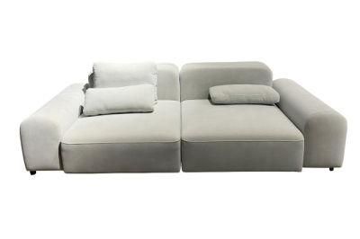 Living Room White Sofa Fabric Couch with Ottoman