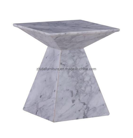 White Square Shape Garden Marble Side Coffee Table
