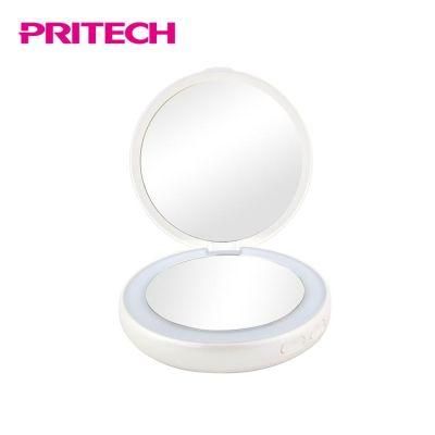 Pritech Portable Hand Pocket Power Bank Makeup Cosmetic Mirror 3000mAh with LED Light