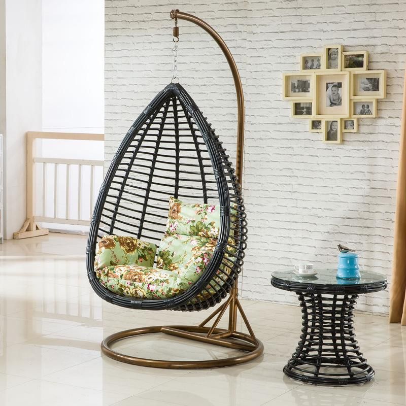 Hot Sell Modern Green Outdoor Hanging Rattan  Chair Leisure Wicker Patio Swing Double Chair