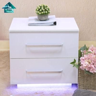 Hotel Modern Bedside Table Bedroom Wooden High Gloss LED Lights Night Stand Club Cabinet