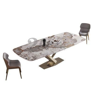 China Wholesale Price European Home Furniture Modern Rectangle Restaurant Marble Dining Table and Chair Set