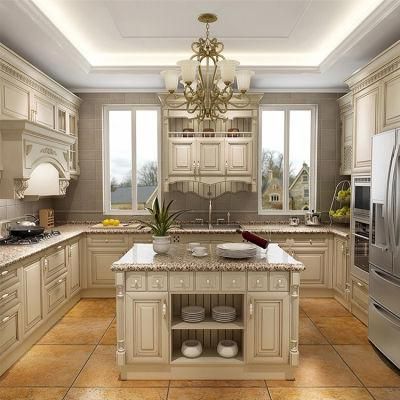 China Cheap Apartment Modern Luxury Island Sink Cabinet Design House High End White Color Solid Wood Kitchen Cabinets