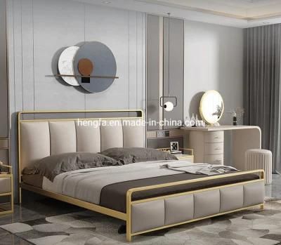 Home Furniture Decoration Leather Upholstered Stainless Steel Bedroom Bed