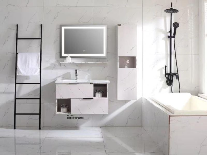 Simple Light MDF Bathroom Cabinet with LED Mirror & Ceramic Basin Bathroom Furniture