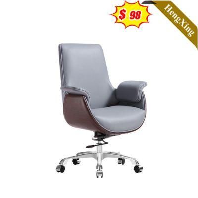 Simple Design Office Furniture Veneer Plywood Chairs with Wheels Metal Legs Gray PU Leather Chair