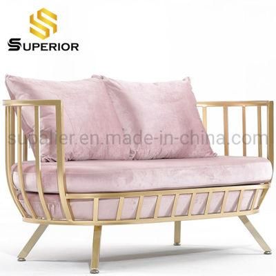 Luxury Hotel Furniture Stainless Steel Frame Pink Fabric Sofa