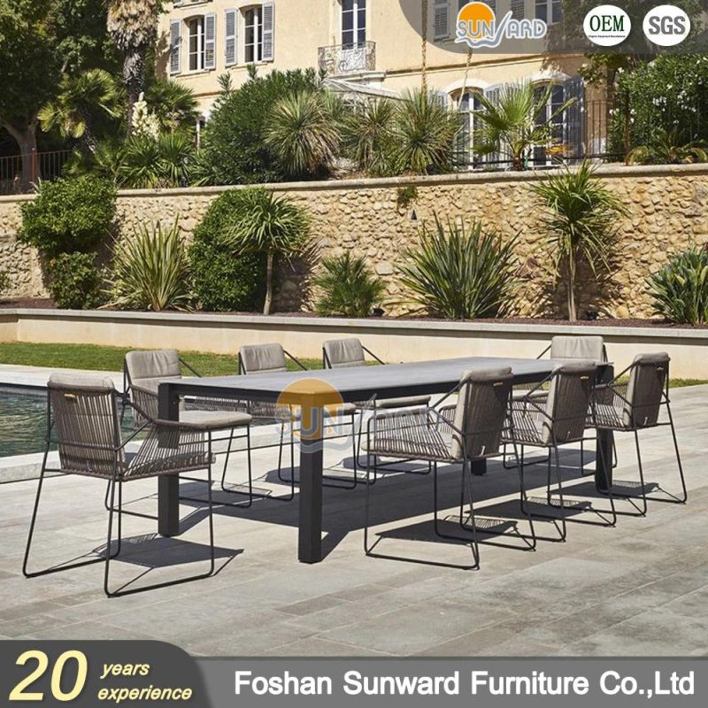 Modern Luxury Garden Patio Outdoor Aluminium Polyester Rope Leisure Restaurant Home Hotel Table and Chair Patio Dining Furniture