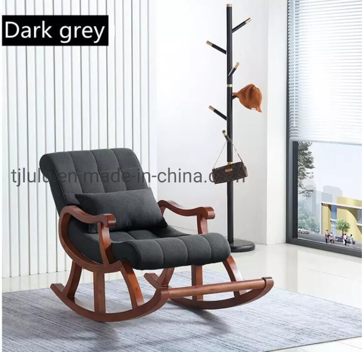 Modern Fabric Recliner Chair Wooden Lazy Rocking Chair in Living Room and Bedroom Armchair Solid Wood Scandinavian Relax Rocking Sofa Chair
