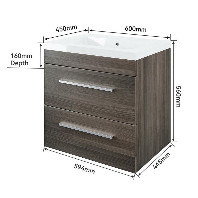 600mm Wall Hung Bathroom Vanity Units Sink Wood Cabinet Storage Gloss Furniture