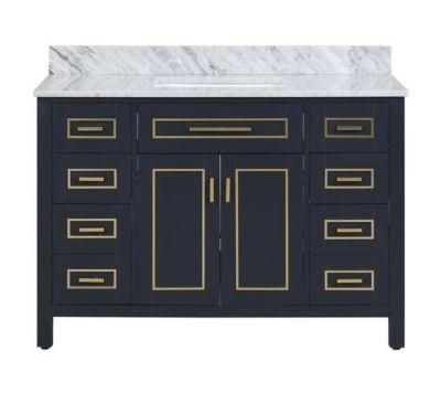48&quot;W X 22&quot;D Blue Vanity and Carrara Marble Vanity Top with Rectangular Undermount Bowl