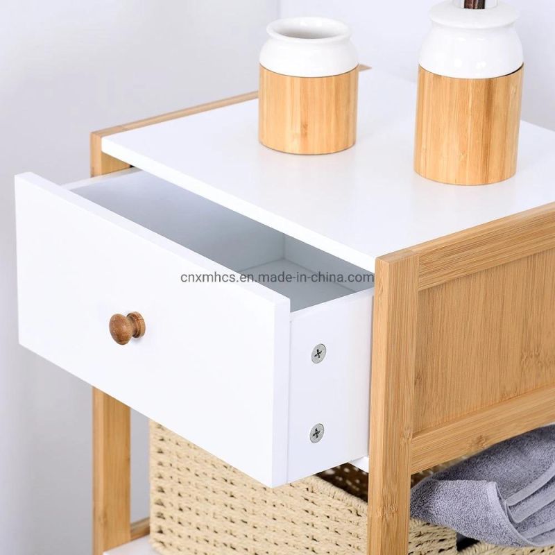 Bamboo Storage Cabinets Bathroom Shelf with Door, Free Standing Wood Storage Cabinet for Office Kitchen Living Room