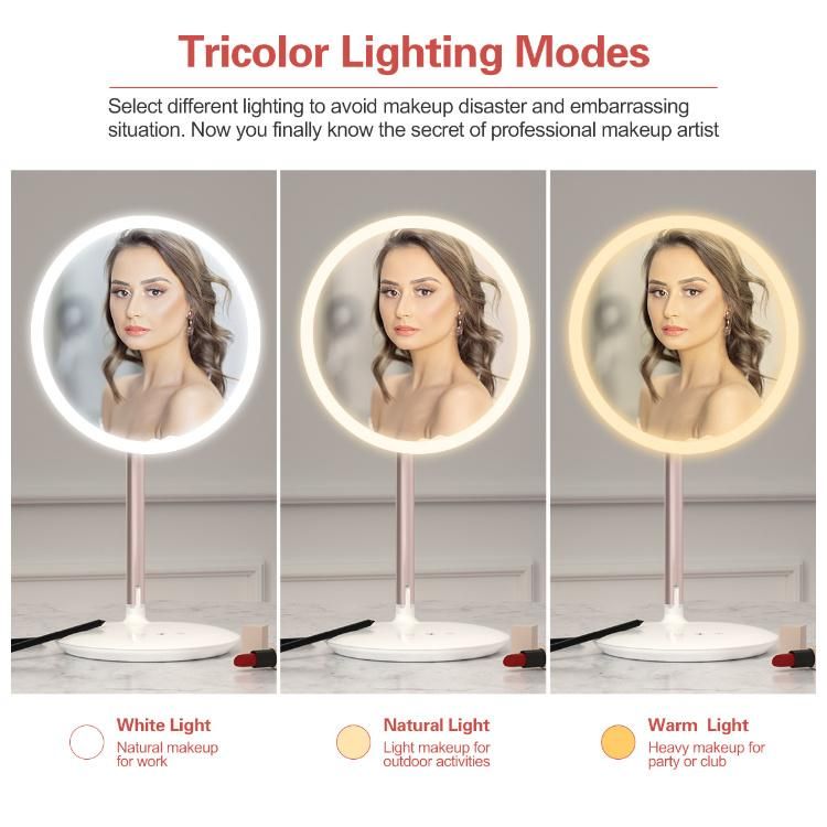 Fascinate Jiujiu 8 Inch Round Makeup LED Lighted Rechargeable Mirror