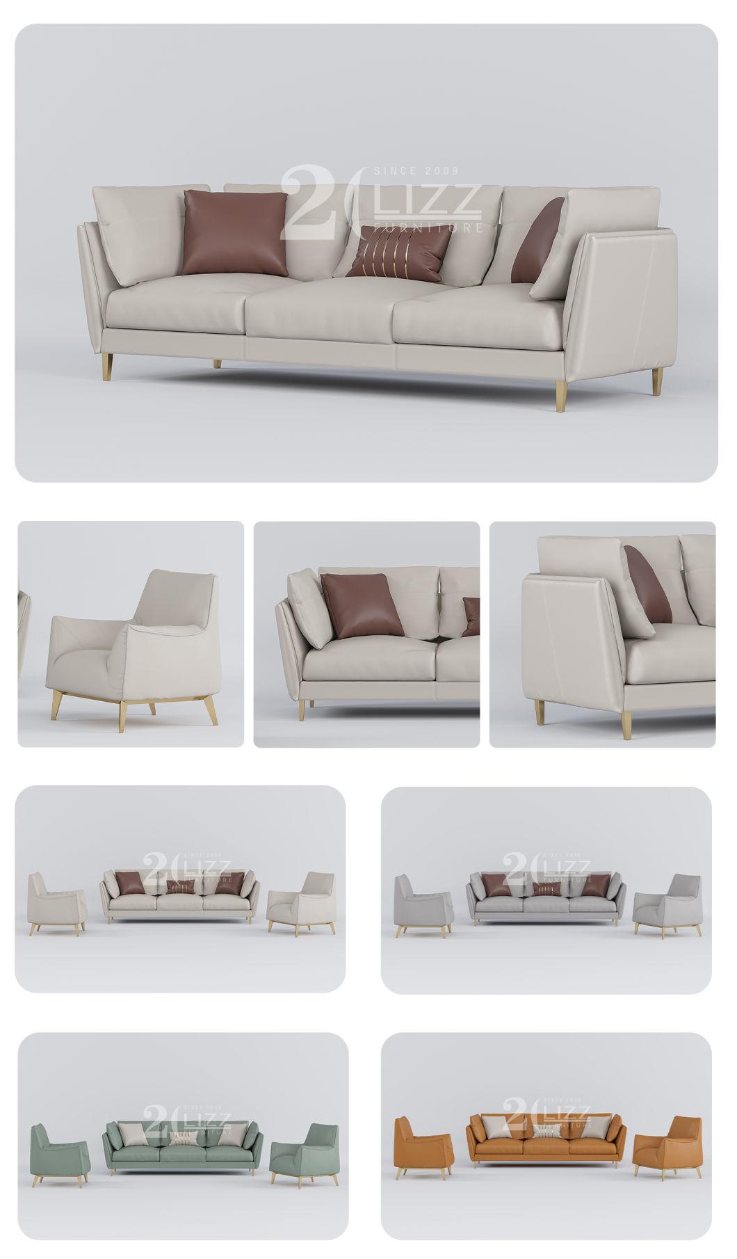 Contemporary European Style Sectional Gold Metal Legs Geniue Leather Modern Sofa for Home Office