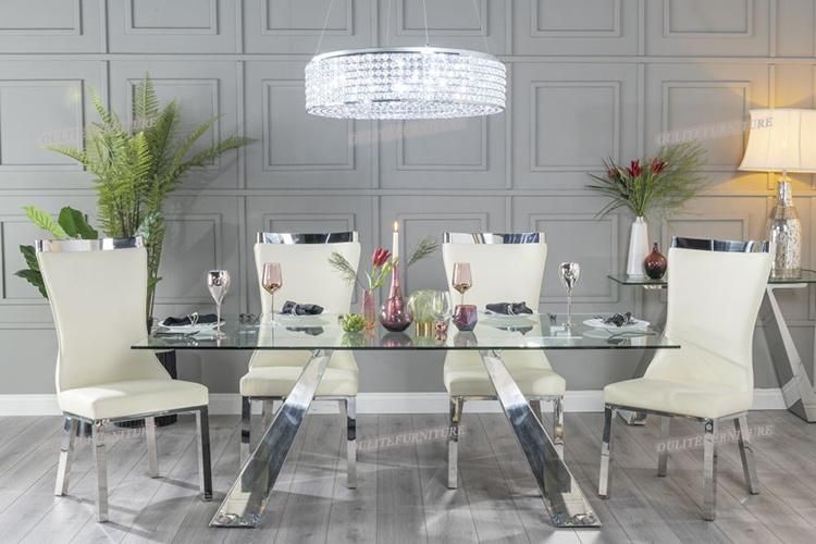 High Back Silver Dining Chair with Glass Dining Table Sets