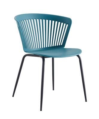 Simple Design Garden Outdoor Cafe Furniture Stackable Plastic Dining Chair with Metal Frame for Kitchen