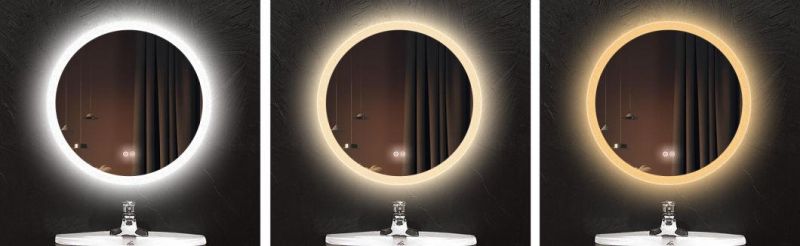 Round LED Bathroom Mirror Illuminated Anti Fog LED Light Bathroom Smart Makeup Vanity Mirror, Touch Dimmble Switch Color Temp Round LED Bathroom Mirror