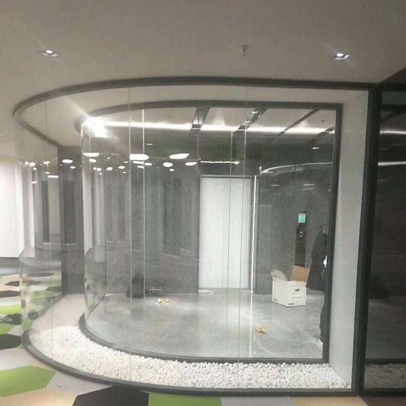 Aluminum Alloy Frame Curved Glass Partition Wall, Wall Thickness 104