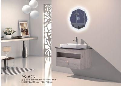 PVC Paint Free Wall Mounted Type Bathroom Cabinet Furniture with Black Artificial Stone Top Ceramic Basin and LED Mirror