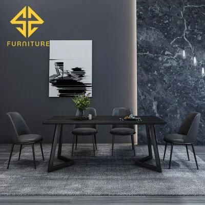 Modern Design Dining Room Furniture Stainless Steel Frame Black White Marble Slate Dining Table