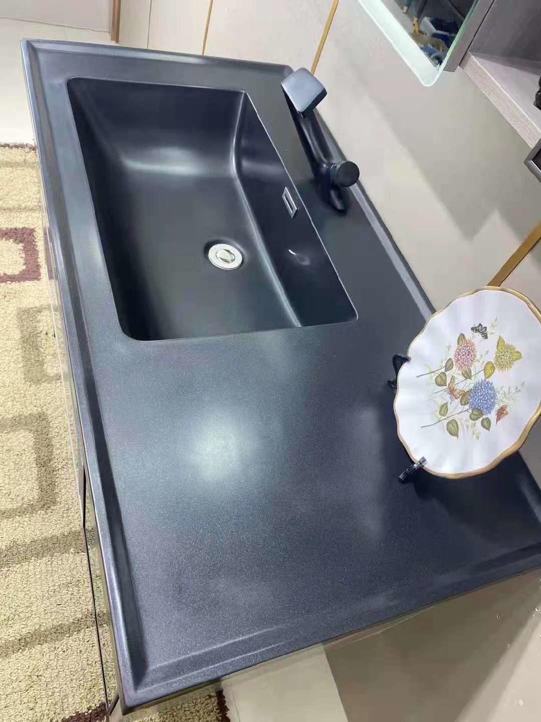 Wave Grey Marble Floor Modern Wooden Hotel Bathroom Furniture