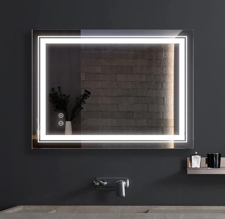 Frameless Wall Mounted Vanity Mirror with Dimmable Lights Anti-Fog Makeup Mirror