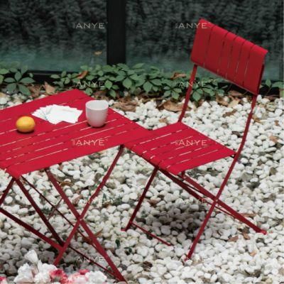 Durable Solid Steel Slats Design Red Folding Side Chair Modern Furniture Tea Chair