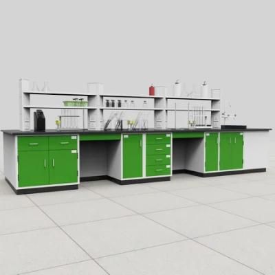 Wholesale Custom Chemistry Steel Lab Furniture with Top Glove Box, Fashion School Steel Lab Bench with Wheels/