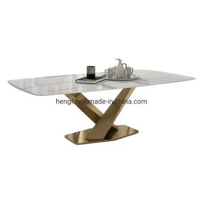 Modern Luxury Office Table X-Shape Metal Foundation Marble Dining Table