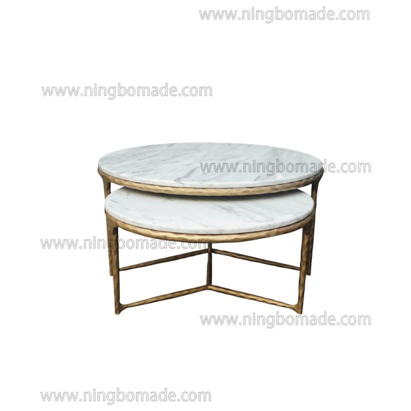 Thaddeus Sculptural Forged Collection Cloud Marble Top Antique Black Solid Forged Metal Base Nest Table