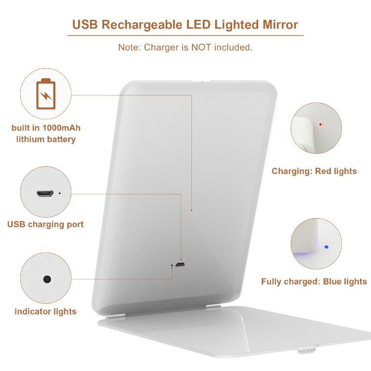 Rechargeable Portable Travel Cosmetic Mirror Pad Design LED Makeup Mirror
