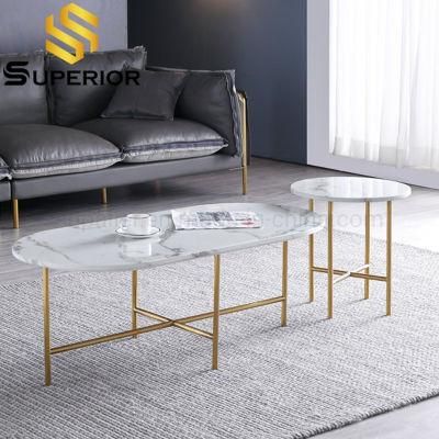 Promotional Living Room Cheap Metal Coffee Table with Marble