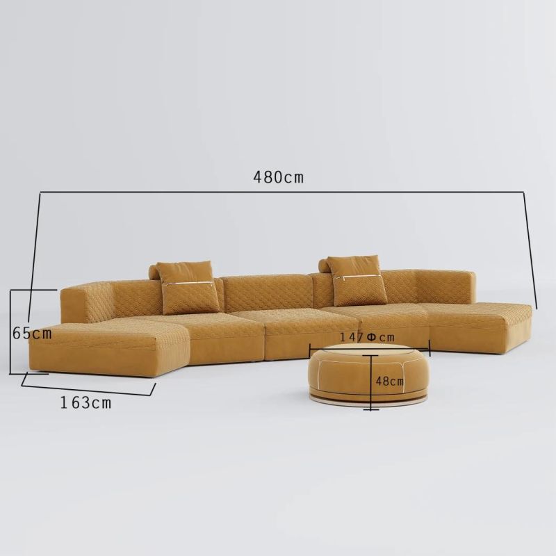 Exclusive Modern Style Luxury Hotel Home Couch European Living Room Deep Coffee Fabric Sofa with Round Stool