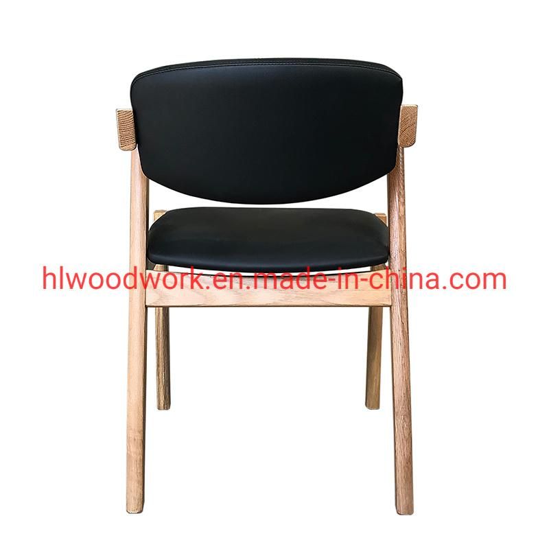 Oak Wood Z Chair Oak Wood Frame Natural Color Black PU Cushion and Back Dining Chair Coffee Shop Chair Home Furniture