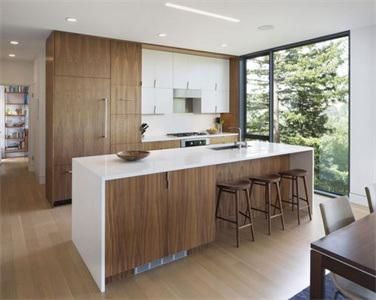 Modern Simple High Quality Long Lasting Wood Veneer Kitchen Cabinet with Kitchen Island
