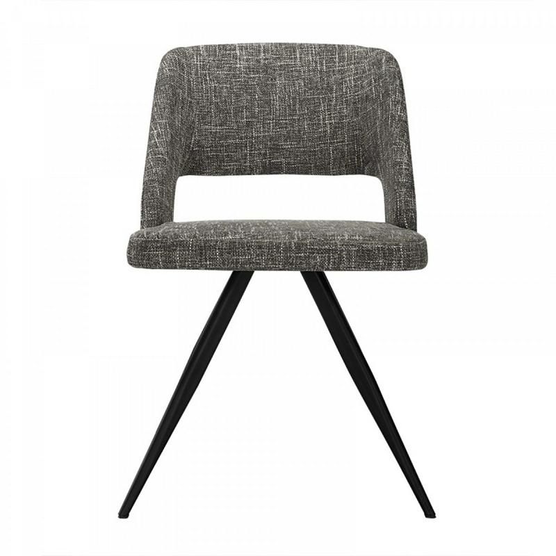 Fabric Upholstered Grey Dining Chair with Cut out Back