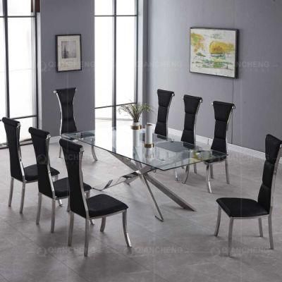 Modern Furniture Dining Table Chairs Sets Meja Makan Stainless Steel Mesas De Comedor Glass Top Dining Table
