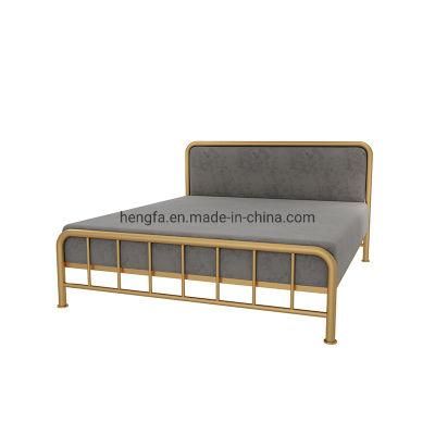 Bedroom Factory Manufacturing Velvet Fabric Cushion Headboard Steel Bed