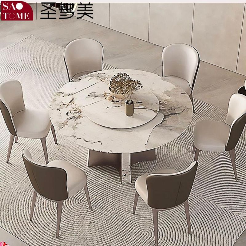 Modern Living Room Rock Board Furniture Stainless Steel Gray Titanium Round Dining Table