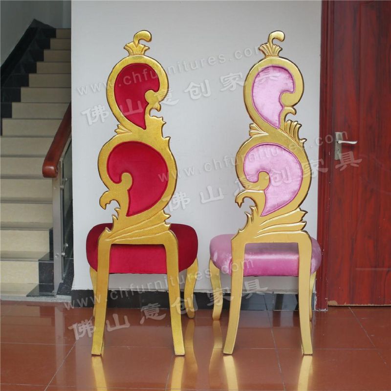 Luxury Golden Solid Wood Pink Tufted Hotel Banquet Event Wedding Queen Chair