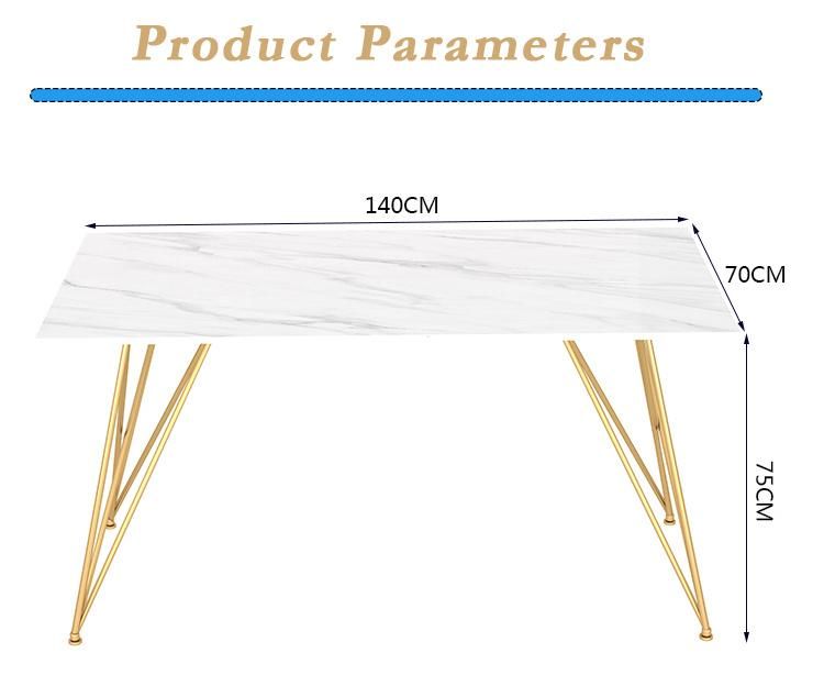 Modern Home Living Room Furniture Table Set Tempered Glass Marble Top Dining Table with Stainless Steel Tube Leg
