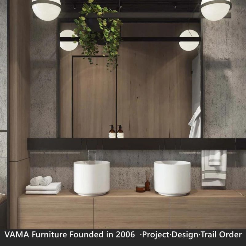 Vama Modern Full Set Wood Melamine Bathroom Furniture Wash Basin Cabinet Mirrored Cabinet for Hotel
