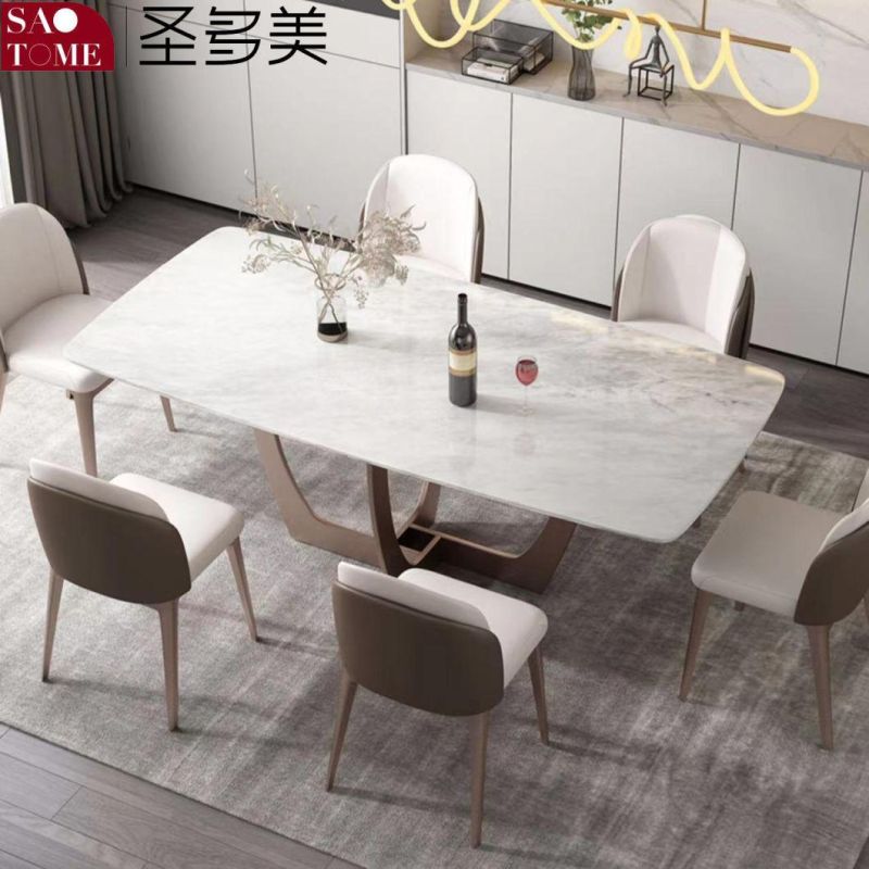 Modern Rock Plate Dining Room Furniture Stainless Steel Titanium Base Dining Table