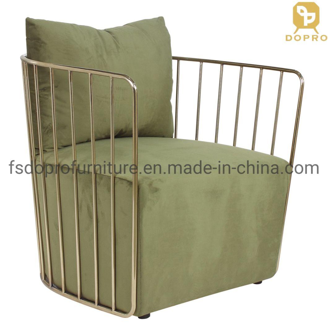 Modern Green Velvet Gold Metal Arm Sofa Leisure Area Relax