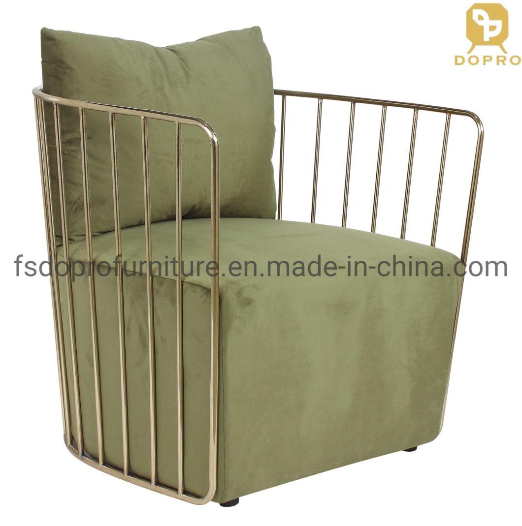 Modern Green Velvet Gold Metal Arm Sofa Leisure Area Relax