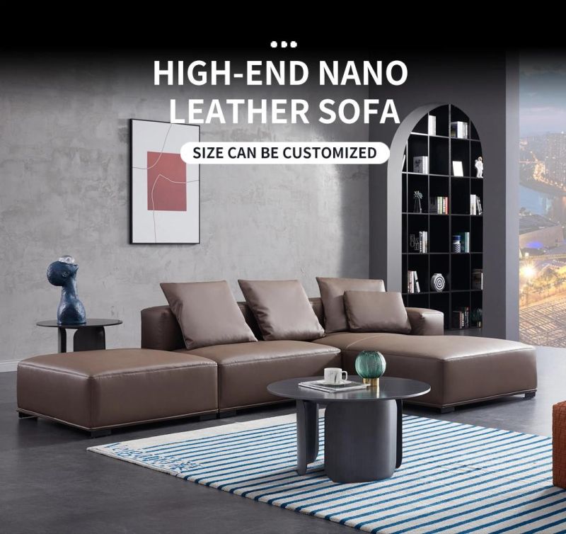 Italian Style Modern Nano Leather Safa Set L Shape Sofa Wooden Couch Sectional Sofa Living Room Furniture Sofa Hotel Furniture Home Furniture