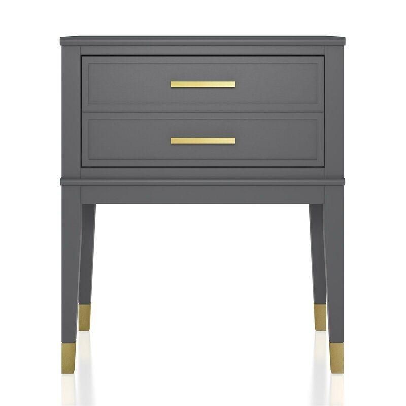 Mirrored Furniture Gray/Gold Bedside Table Wooden 2 Drawer Nightstand End Table Bedroom Furniture