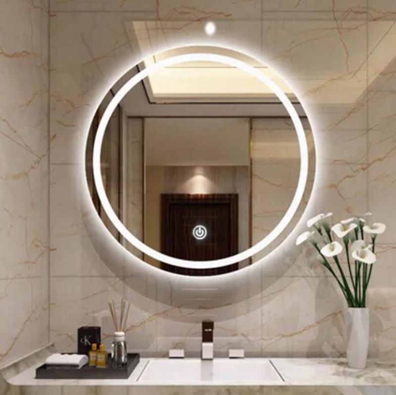 LED Lighted Round Mirror Wall Mount Circle Illuminated Bathroom Vanity Mirror with Anti-Fog