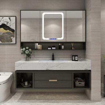 Wood MDF Marble Wall Mounted Storage Modern Bathroom Vanity Cabinet with Rock Plate Sink