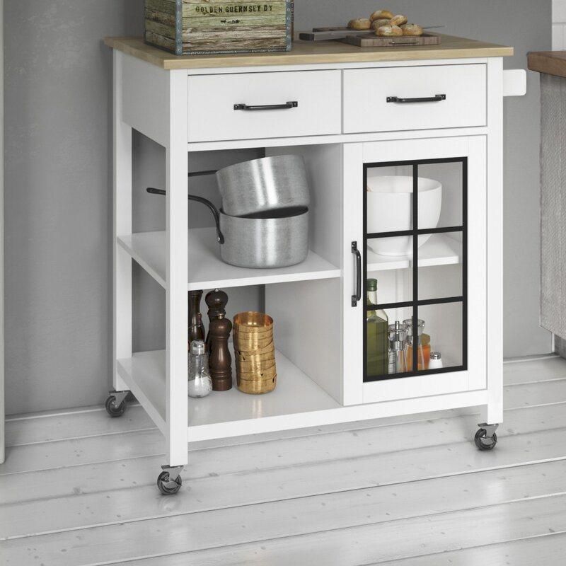 American Home Styles 2 Drawer 1 Door   Rolling Kitchen Cart with Solid Wood Top